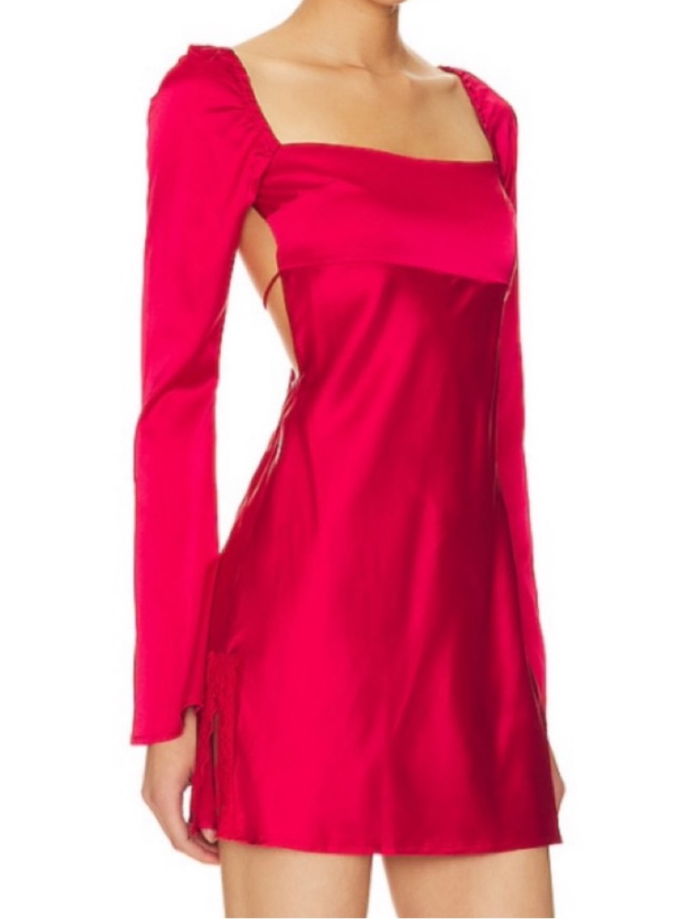 Square-Neck Long Sleeve Mini Dress in Vibrant Red